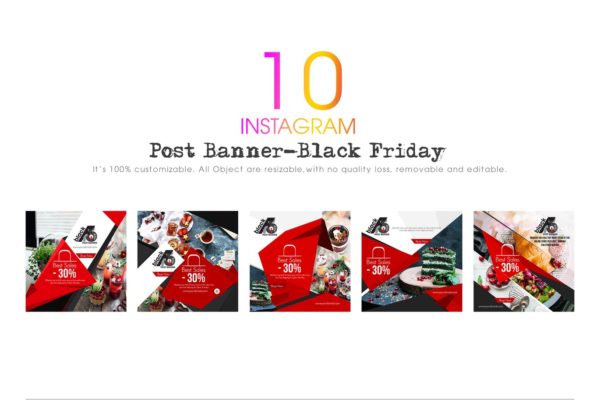 10个黑色星期五购物节主题Instagram社交贴文Banner横幅广告模板素材中国精选 10 Instagram Post Banners-Black Friday