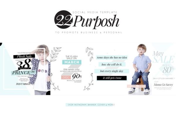 婴幼主题社交媒体贴图模板16素材网精选 Purposh, Social Media Template Promo