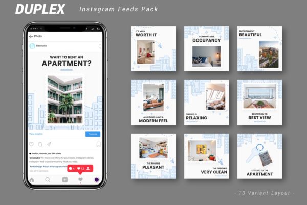 星级酒店社交媒体信息流推广设计素材包 Duplex &#8211; Instagram Feeds Pack
