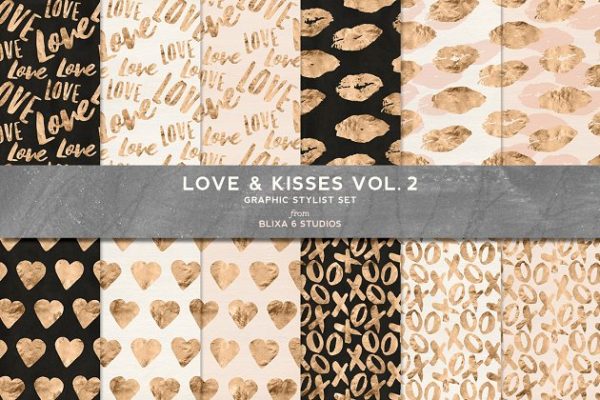 爱&amp;吻爱情主题图案纹理 Love &amp; Kisses Vol. 2: Rose Gold