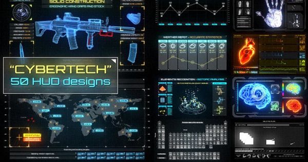 数码科技信息动画视频设计16设计素材网精选AE模板 CyberTech HUD Infographic Pack