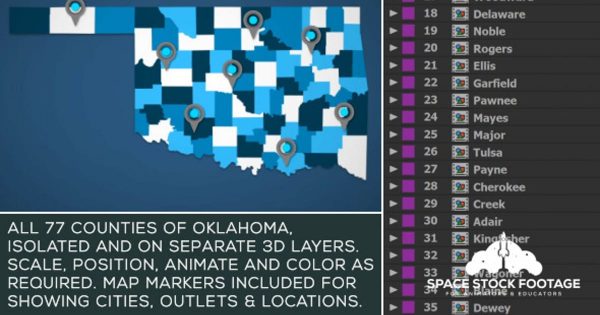 俄克拉荷马州地图位置动画AE视频模板 Oklahoma Map Kit