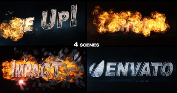 3D火焰金属质感logo演示素材天下精选AE模板 Fire Up