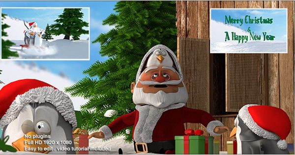 快乐企鹅新年圣诞祝福视频16图库精选AE模板第二波 Christmas Penguins V2