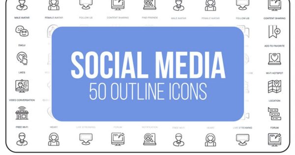 50枚社交媒体主题视频图标素材 Social Media &#8211; 50 Thin Line Icons