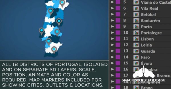 葡萄牙地图位置动画AE视频模板 Portugal Map Kit
