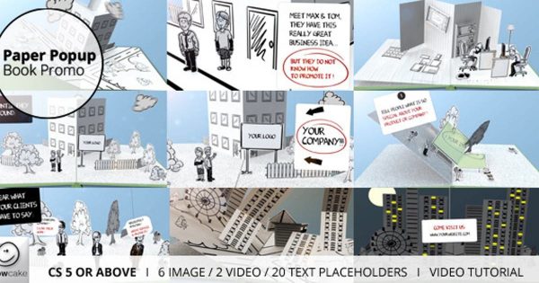 有趣漫画立体书动画特效AE视频模板 Paper Popup Book Promo