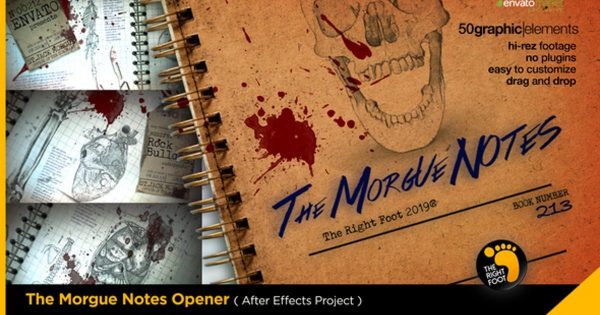 人体解剖笔记医学主题开场视频AE素材 The Morgue Notes Opener
