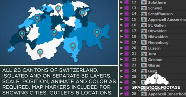 瑞士地图位置动画AE视频模板 Switzerland Map Kit