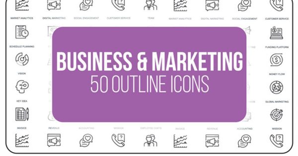 50枚市场营销&amp;商业主题视频动画线条图标 Marketing and Business &#8211; 50 Thin Line Icons