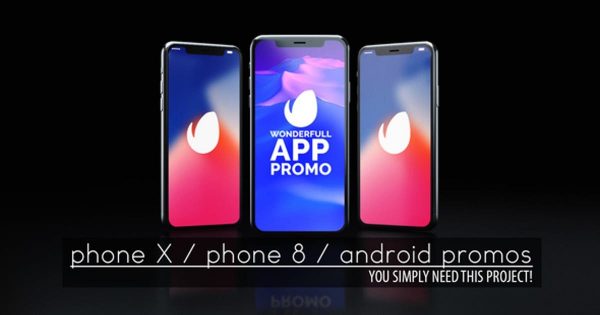 超逼真APP UI动态演示样机16图库精选AE模板[iPhone X, iPhone 8 &amp; Android] Wonderful App Promo