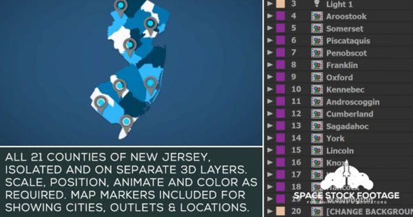 新泽西地图位置动画AE视频模板 New Jersey Map Kit