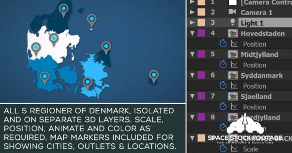 丹麦地图位置动画AE视频模板 Denmark Map Kit