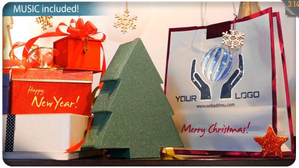 企业品牌宣传圣诞节主题场景动画亿图网易图库精选AE模板 Christmas Gifts Logo &#8211; Storefront Digital Signage