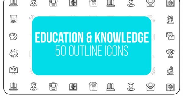 50枚教育&amp;知识主题线条动画图标 Education &amp; Knowledge &#8211; 50 Thin Line Icons