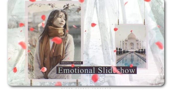 水滴花瓣动画特效浪漫风格视频相册素材中国精选AE模板 Petals Emotional Slideshow