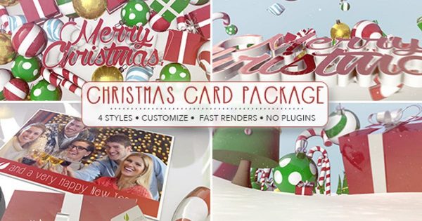 3D糖果手杖圣诞动画视频AE素材 Christmas Card Package