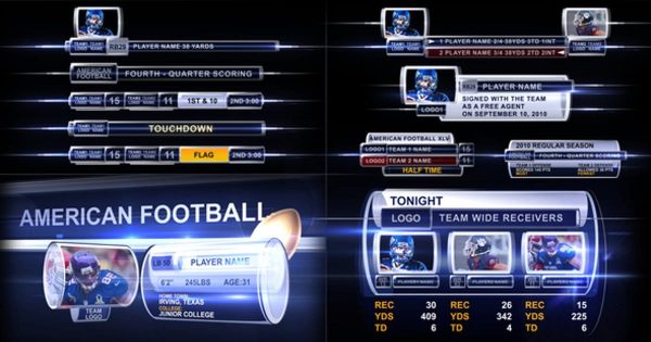 美式足球橄榄球赛事直播动画特效素材中国精选AE模板 Broadcast Design &#8211; Sport on-screen graphic package