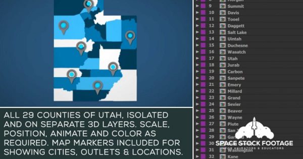 犹他州地图位置动画AE视频模板 Utah Map Kit