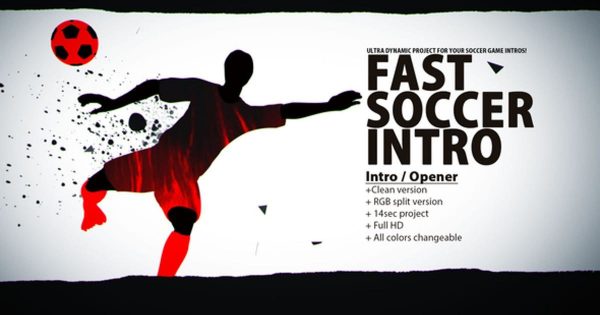 水彩风格足球体育运动宣传视频普贤居精选AE模板 Fast Soccer Intro