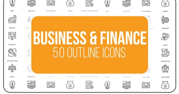 50枚商业&amp;金融主题细线图标演示视频AE素材 Business And Finance &#8211; 50 Thin Line Icons