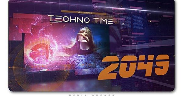 企业品牌发展历程里程碑视频制作普贤居精选AE模板 Techno Time 2049 Media Opener