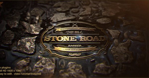 复古黄金石子流水镜头特效logo演示普贤居精选AE模板 Stone Road Logo