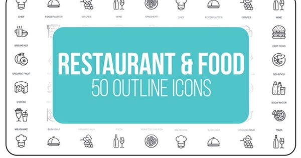 50枚餐馆美食&amp;体育运动主题线条动画图标 Restaurant and Sport &#8211; 50 Thin Line Icons