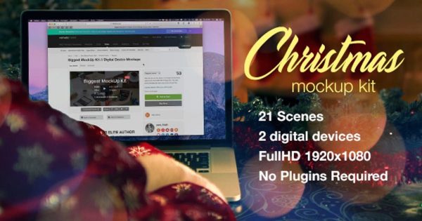 冬季圣诞节圣诞老人电脑使用场景视频样机16图库精选AE模板 Christmas Mockup Kit