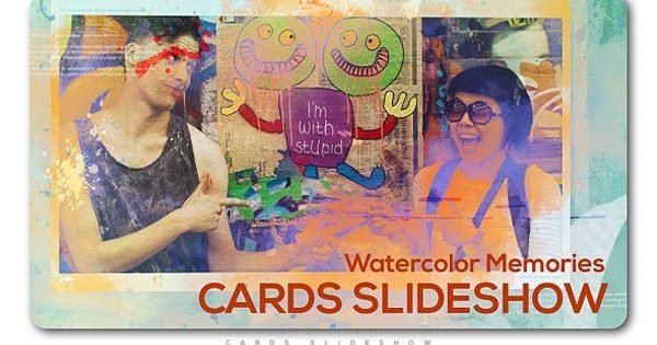 水彩卡片回忆幻灯片视频AE素材 Watercolor Memories Cards Slideshow