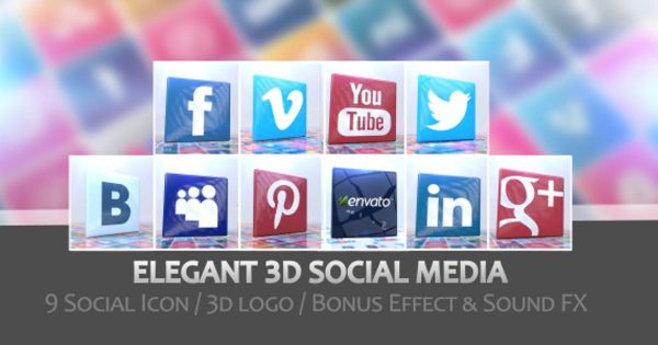 社交媒体3D图标动画16设计素材网精选AE模板 Elegant 3D Social Media