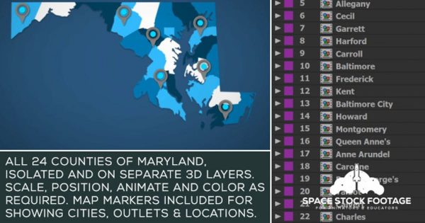 马里兰地图位置动画AE视频模板 Maryland Map Kit