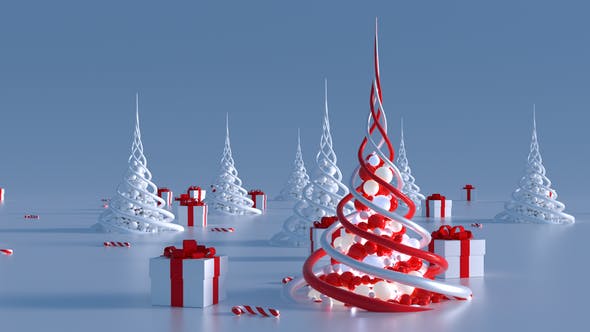 创意圣诞节圣诞树动画视频亿图网易图库精选AE模板 Abstract Christmas Trees (2 in 1)