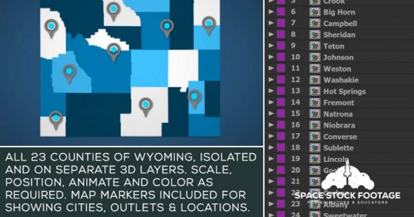 怀俄明州地图位置动画AE视频模板 Wyoming Map Kit
