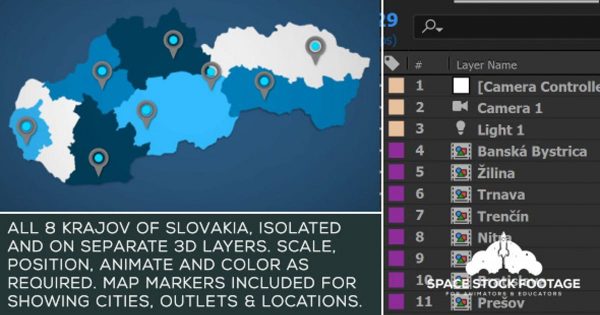 斯洛伐克地图位置动画AE视频模板 Slovakia Map Kit