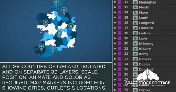 爱尔兰共和国地图位置动画AE视频模板 Republic of Ireland Map Kit