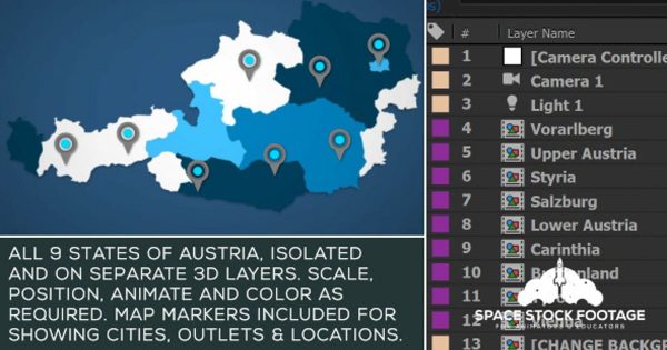 奥地利地图位置动画AE视频模板 Austria Map Kit