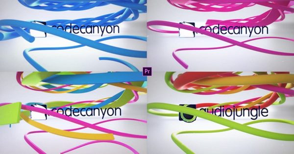 3D多彩丝带动画特效logo演示普贤居精选PR模板 Clean Ribbon Logo Reveals