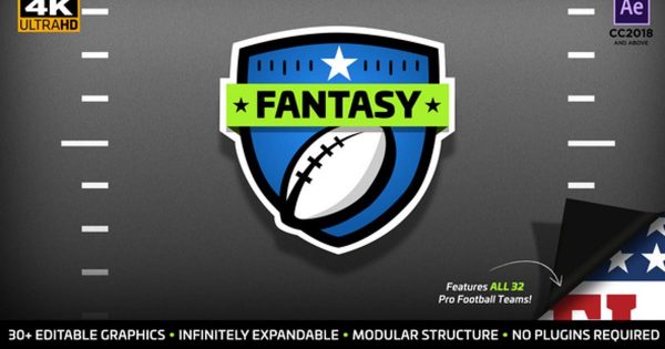 超级碗美式足球橄榄球赛事节目16图库精选AE模板 Fantasy Focus | Fantasy Football Kit