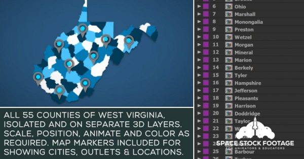 西弗吉尼亚地图位置动画AE视频模板 West Virginia Map Kit