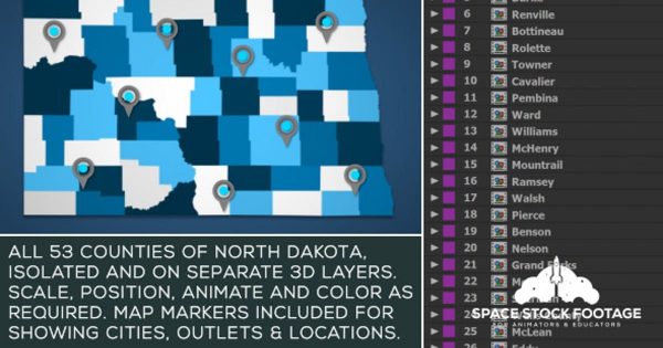 北达科他州地图位置动画AE视频模板 North Dakota Map Kit