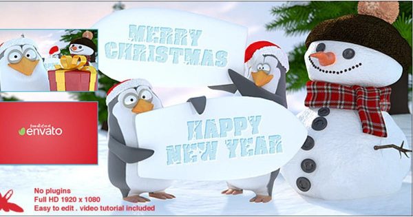 快乐企鹅新年圣诞祝福视频16设计素材网精选AE模板 Christmas Penguins