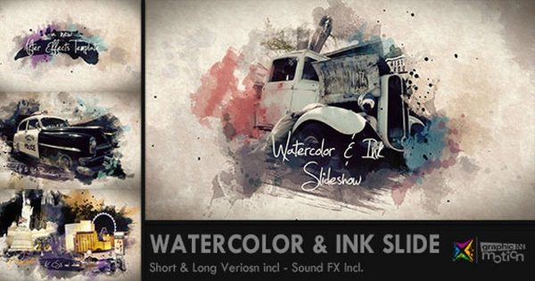 创意艺术水彩水墨幻灯片视频16图库精选AE模板 Watercolor &amp; Ink Slideshow