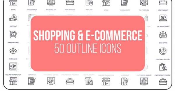 50个购物和电子商务细线视频图标 Shopping And Ecommerce &#8211; 50 Thin Line Icons