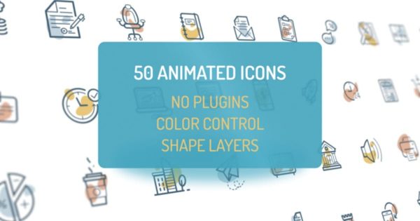 50枚动画图标16设计素材网精选AE模板 Animated Flat Icons