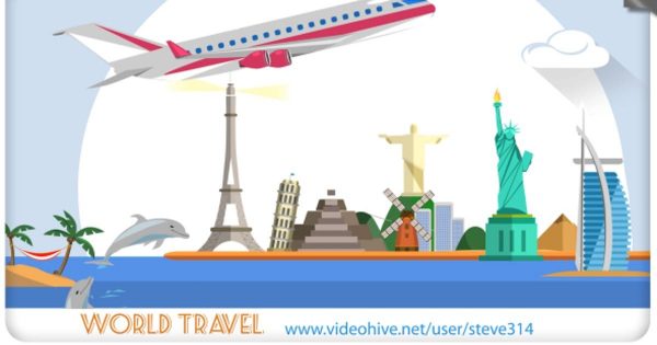 世界假期旅行旅行社广告卡通视频普贤居精选AE模板 World Travel