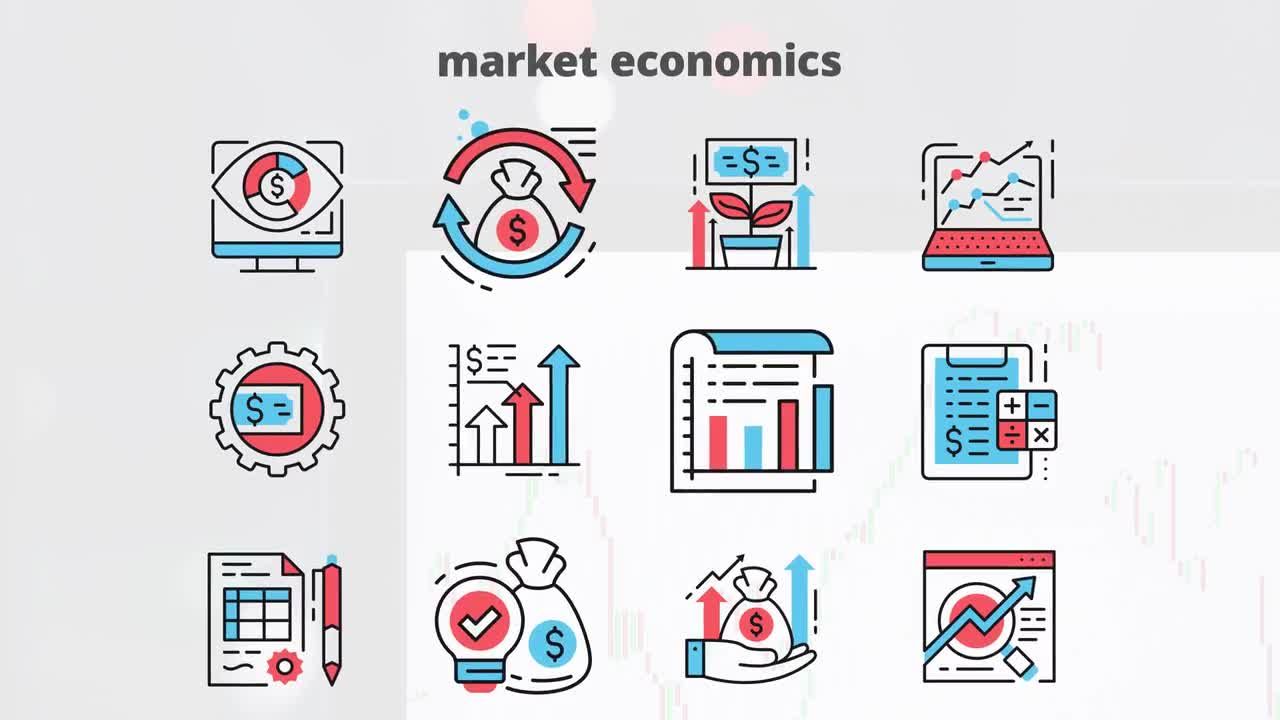 市场经济学扁线平面动画图标普贤居精选AE模板
