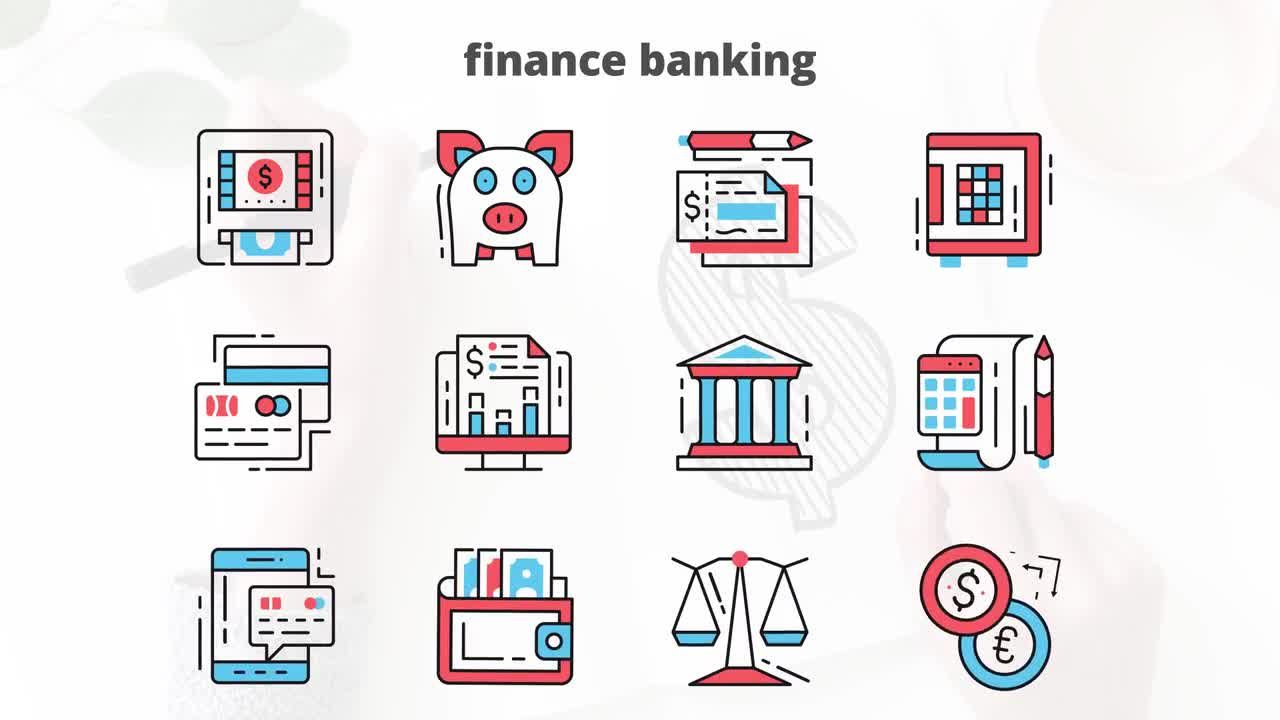 金融和银行业务扁平线平面动画图标素材中国精选AE模板