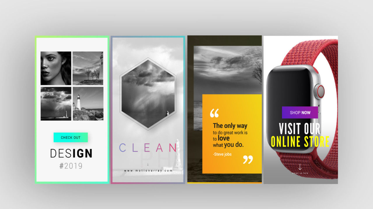 6个干净时尚过渡效果的Instagram清洁故事16设计素材网精选AE模板