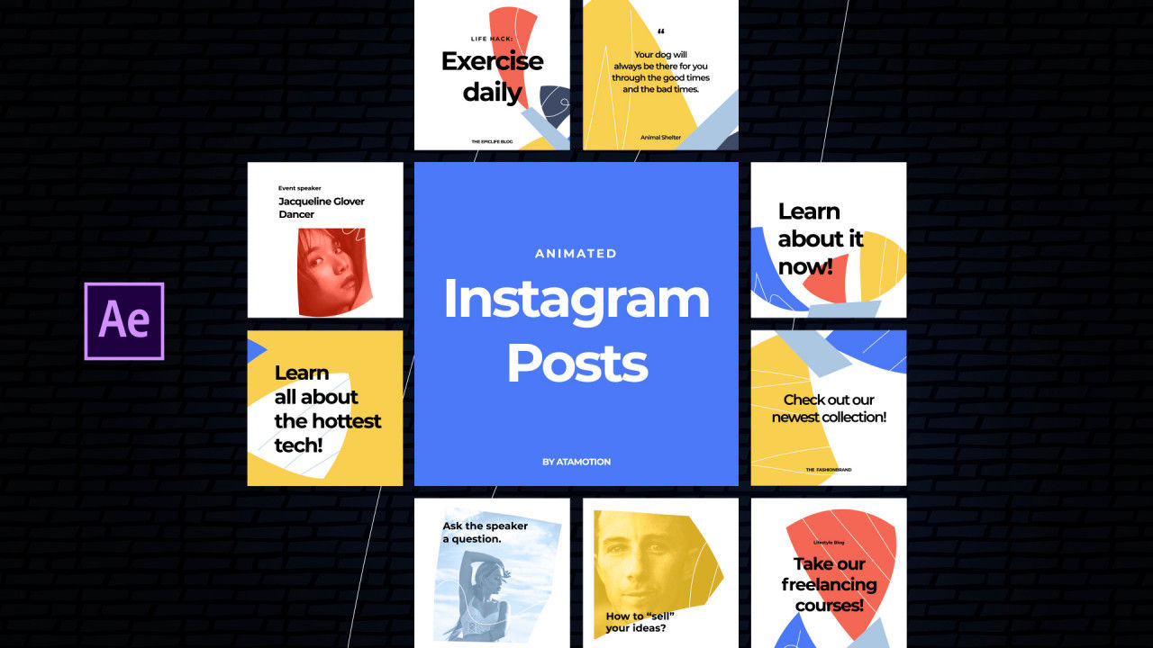 9个外观独特的Instagram帖子16素材精选AE模板